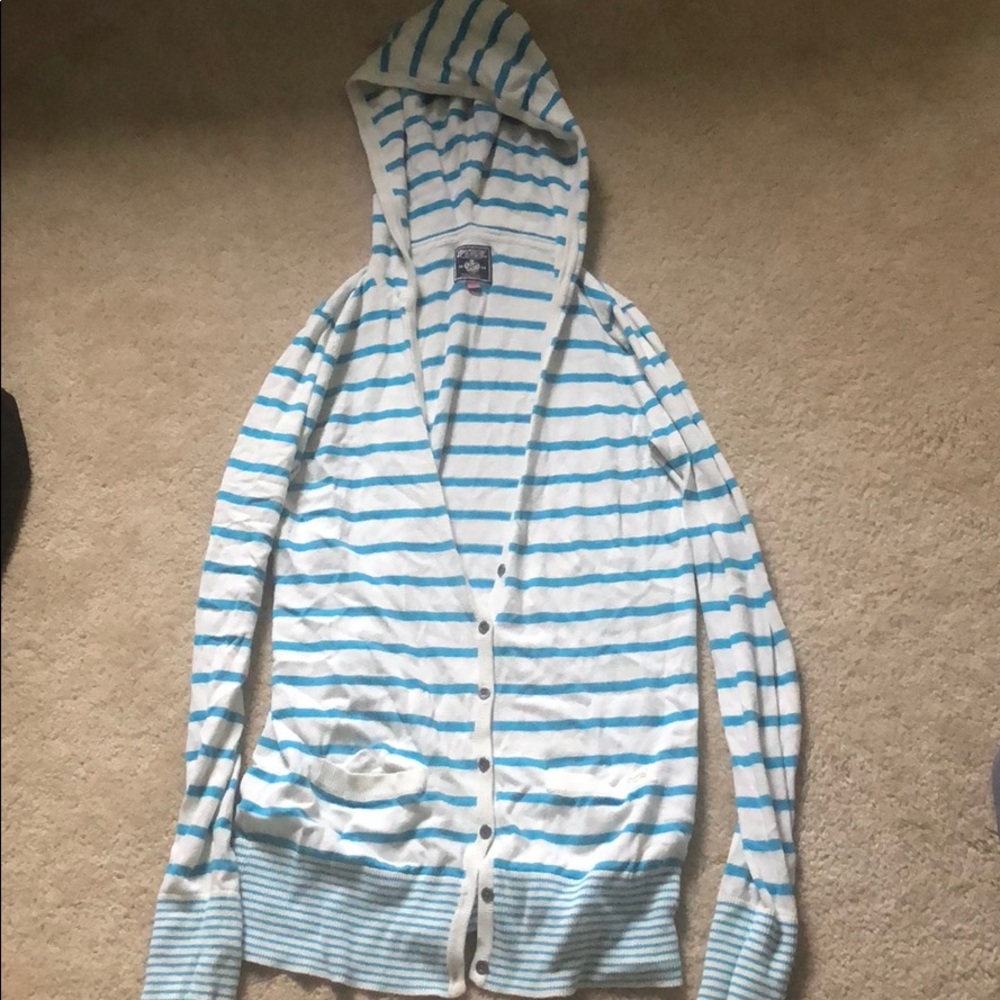 Blue and white stupid hooded cardigan